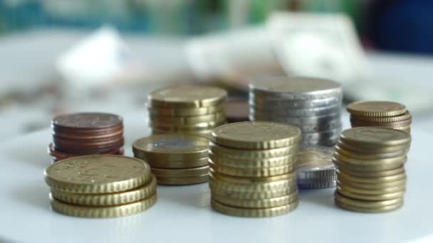 Monete Euro Cent Macro Rotante — Video Stock