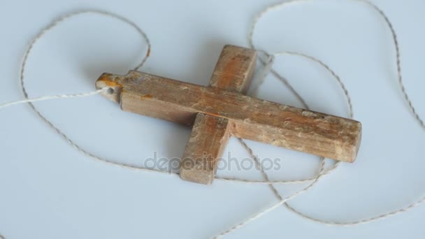 Small Wooden Christian Cross — Stock Video