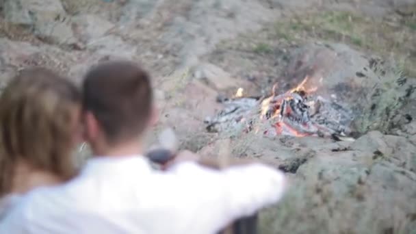 Paar drinken wijn bij natuur — Stockvideo