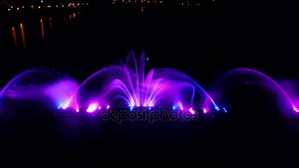 Water Music Fountain In Night — Stock Video