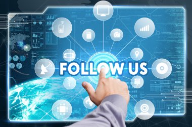 Ekonomi, teknoloji, Internet ve ağ kavramı. Genç busine