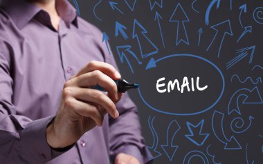 Teknoloji, internet, iş ve pazarlama. Genç iş adamı