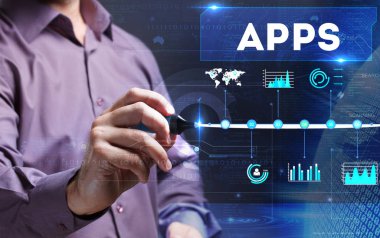 Teknoloji, internet, iş ve pazarlama. Genç iş adamı