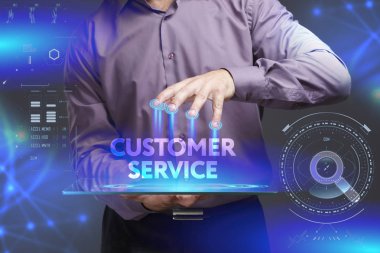 Ekonomi, teknoloji, Internet ve ağ kavramı. Genç busine