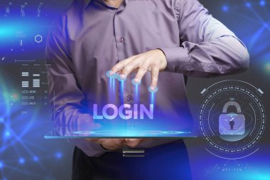 Ekonomi, teknoloji, Internet ve ağ kavramı. Genç busine