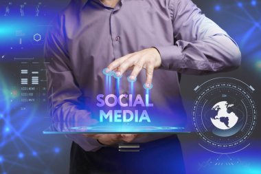 Ekonomi, teknoloji, Internet ve ağ kavramı. Genç busine