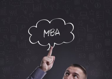 İş, teknoloji, Internet ve pazarlama. Genç işadamı 