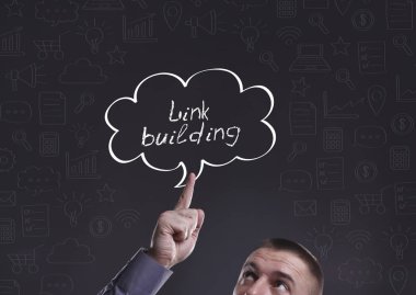 İş, teknoloji, Internet ve pazarlama. Genç işadamı 