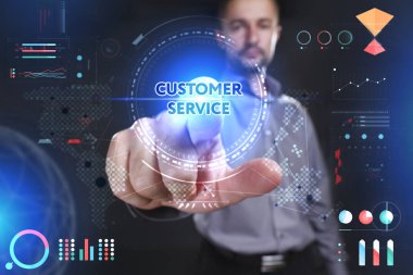 Ekonomi, teknoloji, Internet ve ağ kavramı. Genç busine