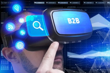 Ekonomi, teknoloji, Internet ve ağ kavramı. Genç busine