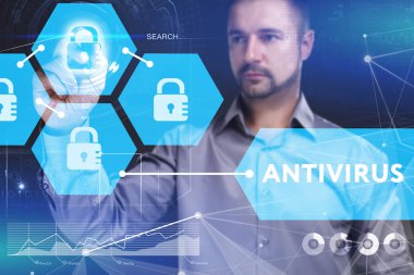 Ekonomi, teknoloji, Internet ve ağ kavramı. Genç busine