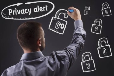 Teknoloji, internet, iş ve pazarlama. Genç iş adamı