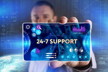 Ekonomi, teknoloji, Internet ve ağ kavramı. Genç busine