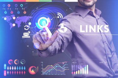 Ekonomi, teknoloji, Internet ve ağ kavramı. Genç busine