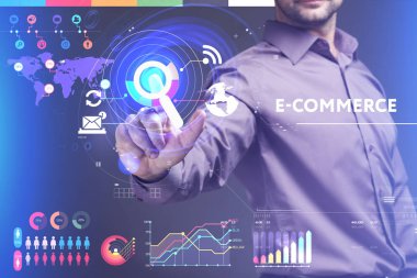 Ekonomi, teknoloji, Internet ve ağ kavramı. Genç busine