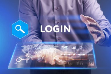 Ekonomi, teknoloji, Internet ve ağ kavramı. Genç busine