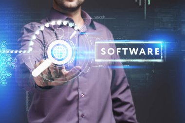 Ekonomi, teknoloji, Internet ve ağ kavramı. Genç busine