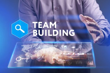 Ekonomi, teknoloji, Internet ve ağ kavramı. Genç busine