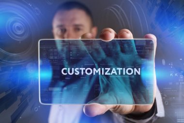 Ekonomi, teknoloji, Internet ve ağ kavramı. Genç busine