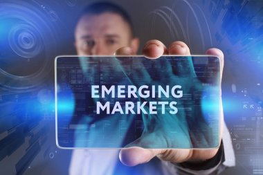 Ekonomi, teknoloji, Internet ve ağ kavramı. Genç busine