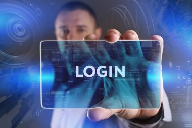 Ekonomi, teknoloji, Internet ve ağ kavramı. Genç busine