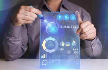 Ekonomi, teknoloji, Internet ve ağ kavramı. Genç busine