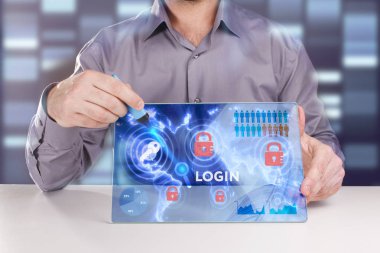 Ekonomi, teknoloji, Internet ve ağ kavramı. Genç busine