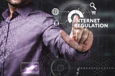 Ekonomi, teknoloji, Internet ve ağ kavramı. Genç busine