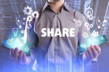 Ekonomi, teknoloji, Internet ve ağ kavramı. Genç busine