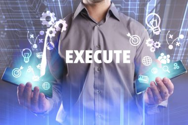 Ekonomi, teknoloji, Internet ve ağ kavramı. Genç busine