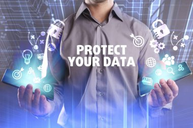 Ekonomi, teknoloji, Internet ve ağ kavramı. Genç busine