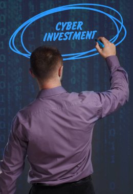 Ekonomi, teknoloji, Internet ve ağ kavramı. Genç busine