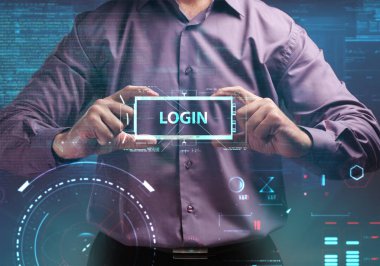 Ekonomi, teknoloji, Internet ve ağ kavramı. Genç busine