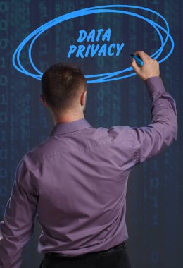 Ekonomi, teknoloji, Internet ve ağ kavramı. Genç busine