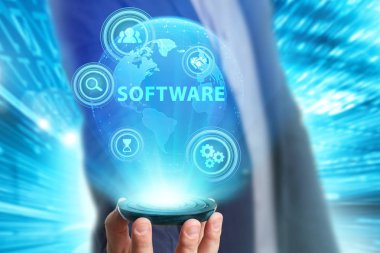 Ekonomi, teknoloji, Internet ve ağ kavramı. Genç busine