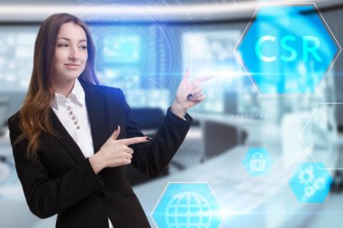 Ekonomi, teknoloji, Internet ve ağ kavramı. Genç busine