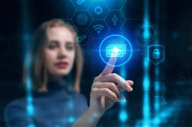 Ekonomi, teknoloji, Internet ve ağ kavramı. Genç busine