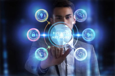 Ekonomi, teknoloji, Internet ve ağ kavramı. Genç busine