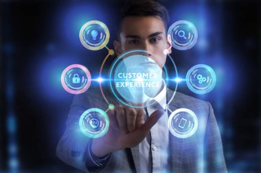 Ekonomi, teknoloji, Internet ve ağ kavramı. Genç busine