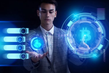 Ekonomi, teknoloji, Internet ve ağ kavramı. Genç busine