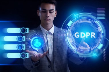 Ekonomi, teknoloji, Internet ve ağ kavramı. Genç busine