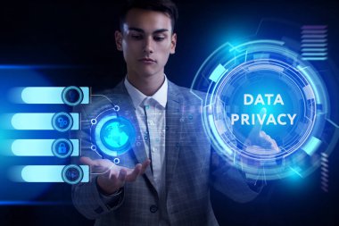 Ekonomi, teknoloji, Internet ve ağ kavramı. Genç busine