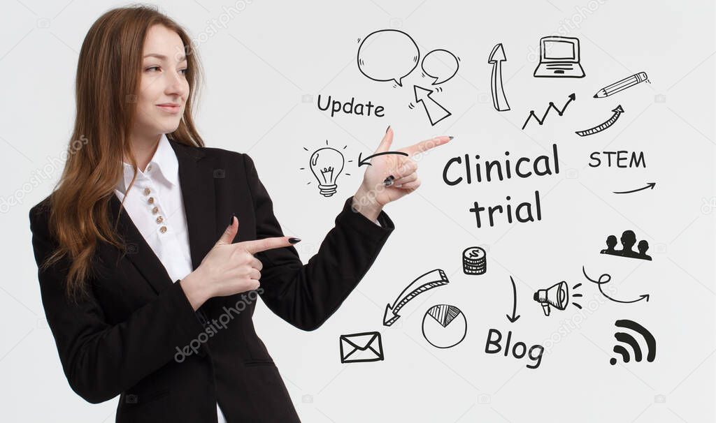 Business, technology, internet and network concept. Young businessman thinks over ideas to become successful: Clinical trial