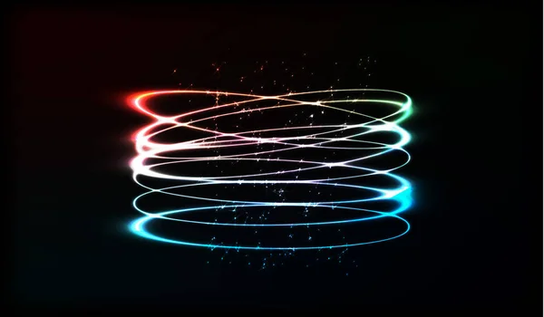S10. Неоновые размытые круги в движении. Эффект векторного вихря. Abstract luminous rings slow shutter speed effect. Блёстки Боке круглой формы. огни при экспозиции движения — стоковый вектор