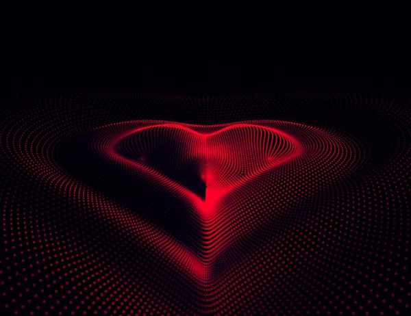 Happy Valentines Day. 3D neon oświetlony serca świecące cząstek i przedstawienie krawędziowe. Ilustracja wektorowa. — Wektor stockowy