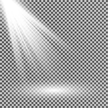 Spot beyaz ışık. Saydam bir arka plan üzerinde ışık etkisi için şablon. Vektör çizim