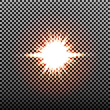 Parlama ışık efekti. Yıldız patlaması sparkles şeffaf arka plan ile. Vektör çizim. Güneş Noel flaş. toz