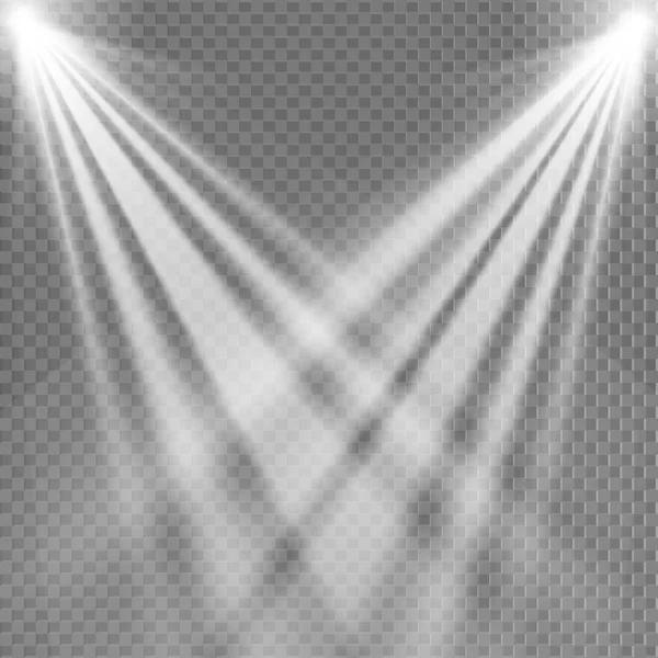 Projecteur lumineux blanc. Modèle pour l'effet de lumière sur un fond transparent. Illustration vectorielle — Image vectorielle