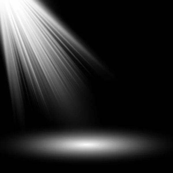Cahaya putih Spotlight. Templat untuk efek cahaya diisolasi pada latar belakang hitam. Ilustrasi vektor - Stok Vektor
