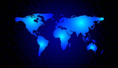 Soyut Dünya Haritası altıgen yanarak bahislerin doğru bir arka plan üzerinde. Vektör çizim